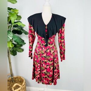 Vintage Ivy Impressions Fall Pink Autumn Leaves Color Cape Button Dress